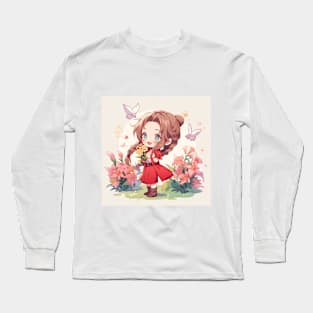 chibi aerith and butterfly Long Sleeve T-Shirt